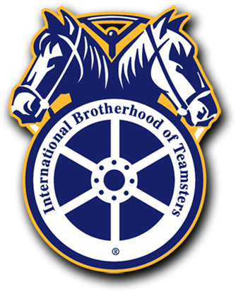 Logo of International Brotherhood of Teamsters with two horse heads and a wheel symbol.
