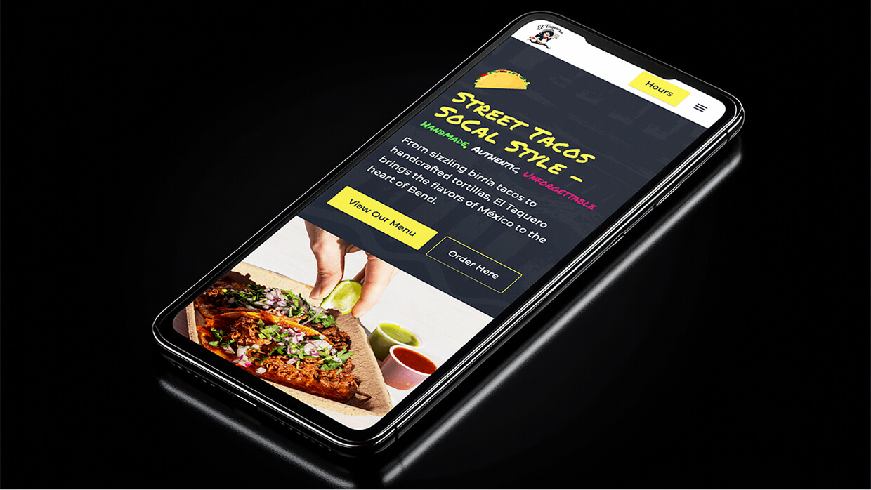 Mobile view of a taco truck website by Thorne Design Studio.