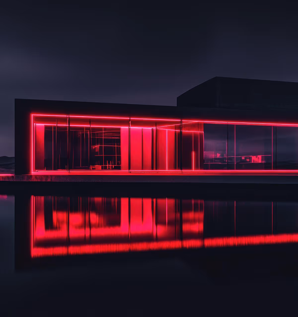 A modern designed home with red lighting.