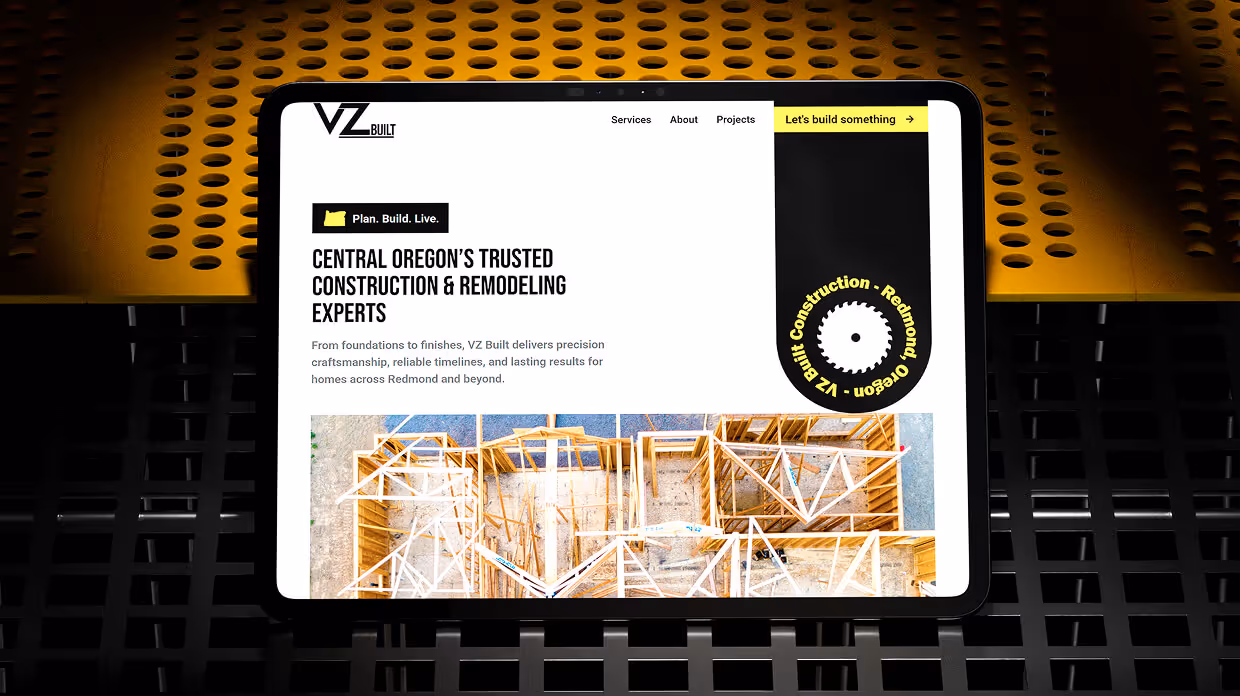 Website design mockup for VZ Built Construction in Redmond Oregon created by Thorne Design Studio