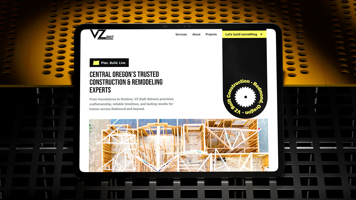 Website design mockup for VZ Built Construction in Redmond Oregon created by Thorne Design Studio