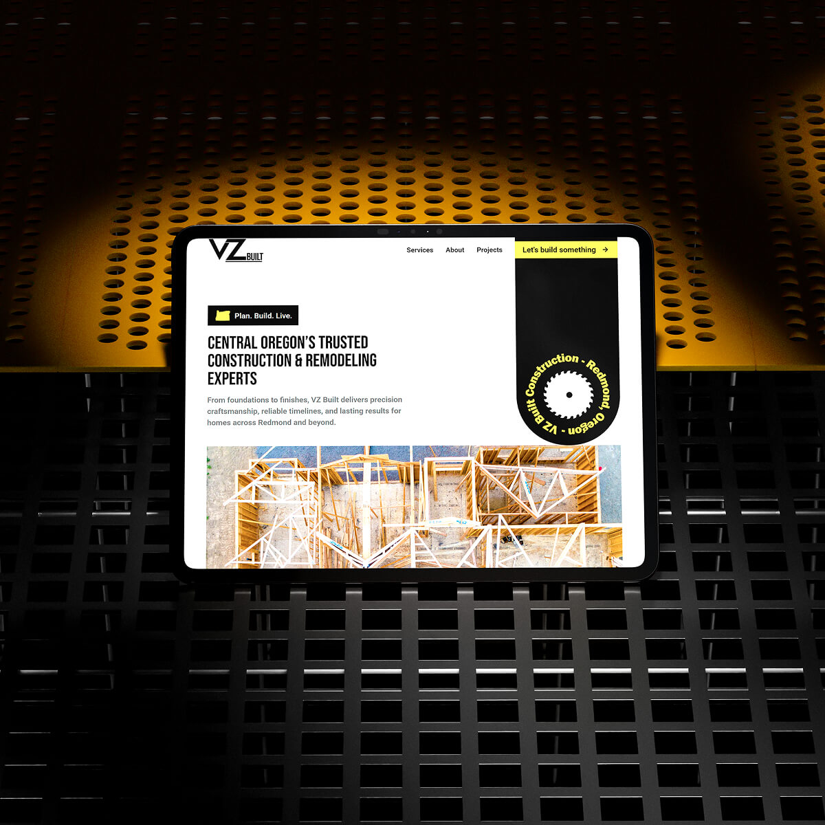 Website design mockup for VZ Built Construction in Redmond Oregon created at Thorne Design Studio