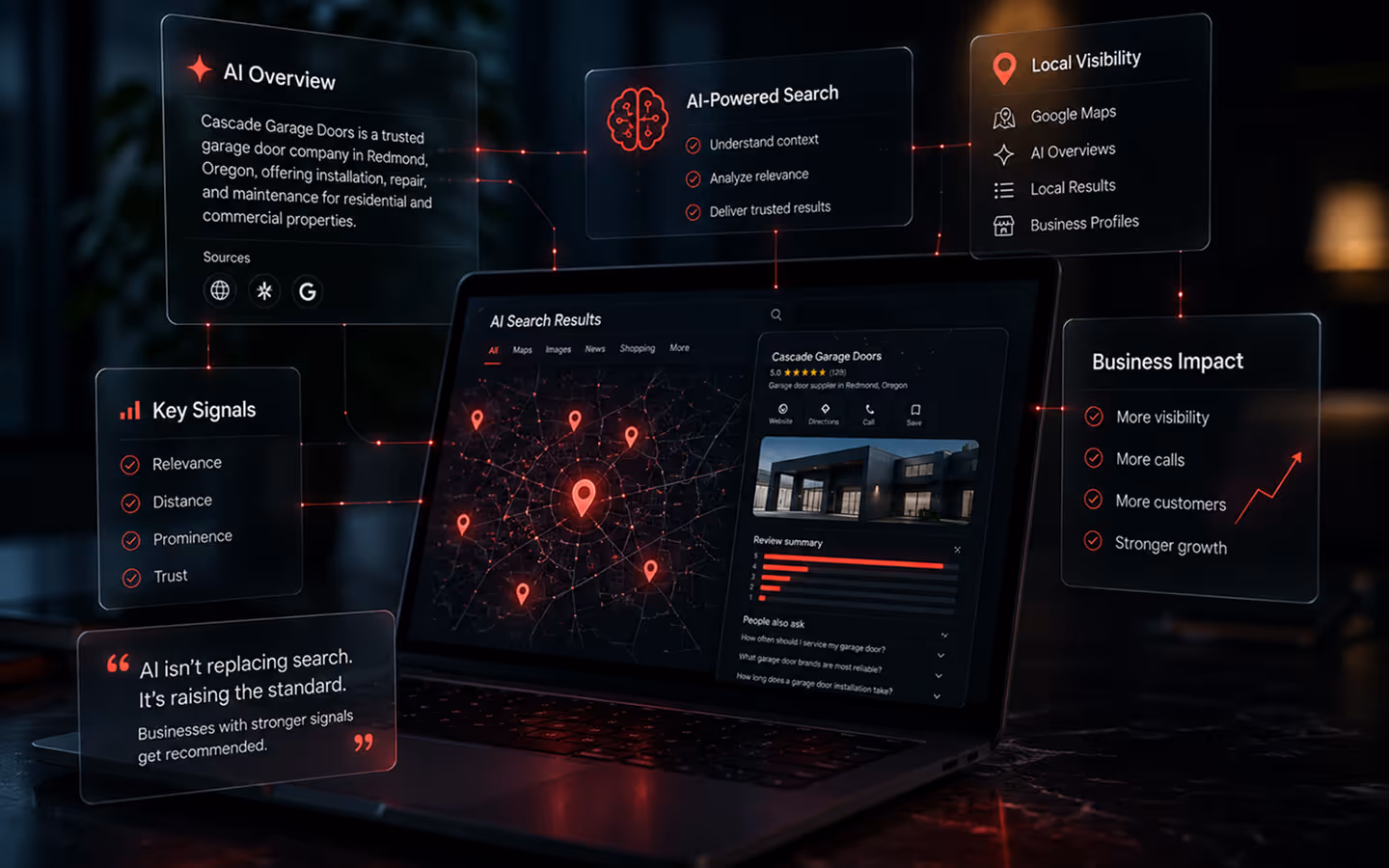 An AI display for Cascade Garage Door showing information that AI uses to read about a business.