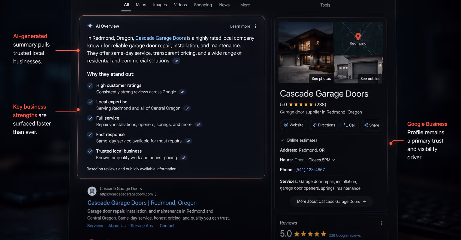 A local business AI search results