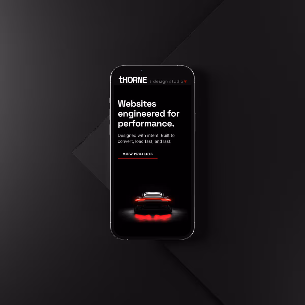 Web design mockup displayed on a smartphone showcasing Thorne Design Studio’s Redmond-based branding.