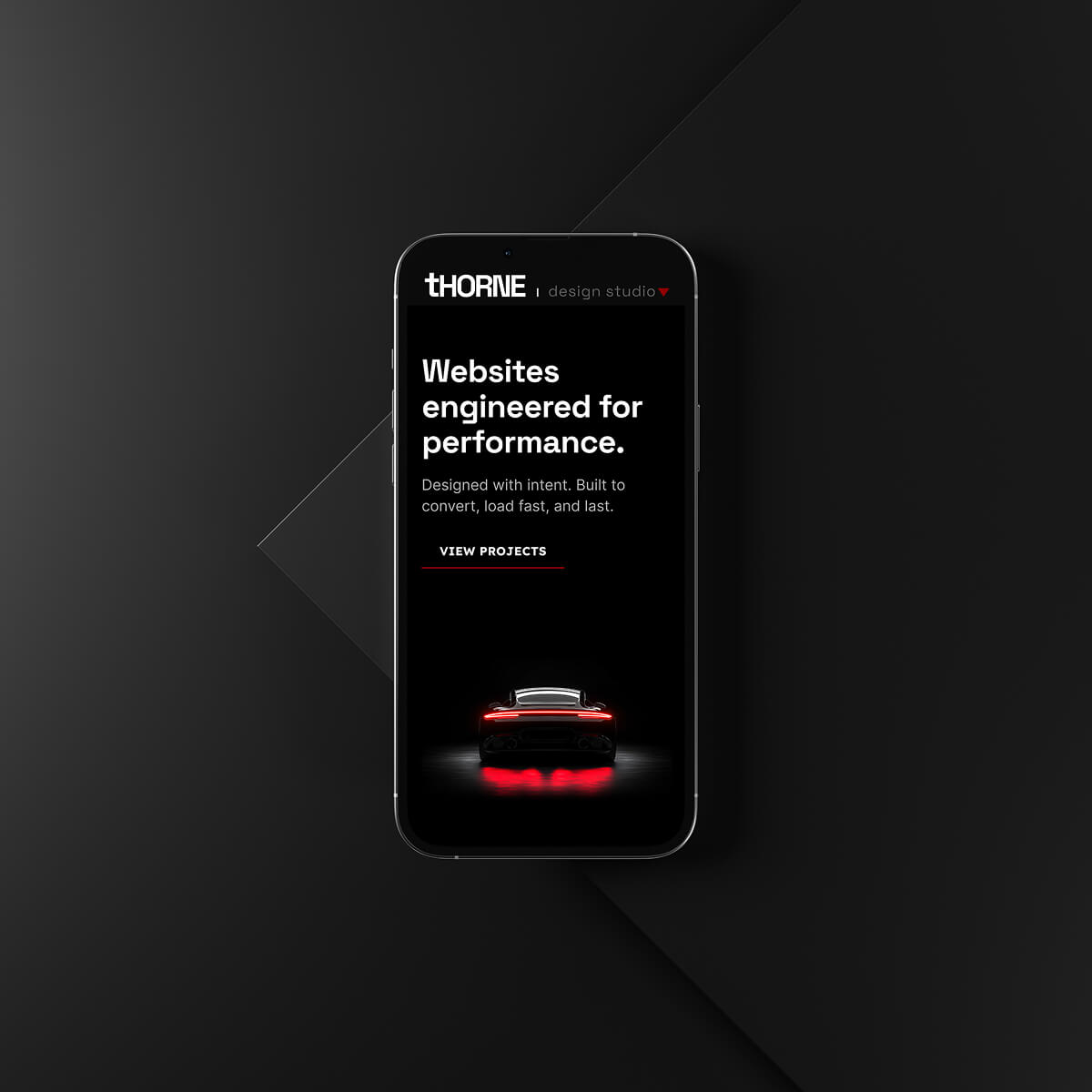 Web design mockup displayed on a smartphone showcasing Thorne Design Studio’s Redmond-based branding.