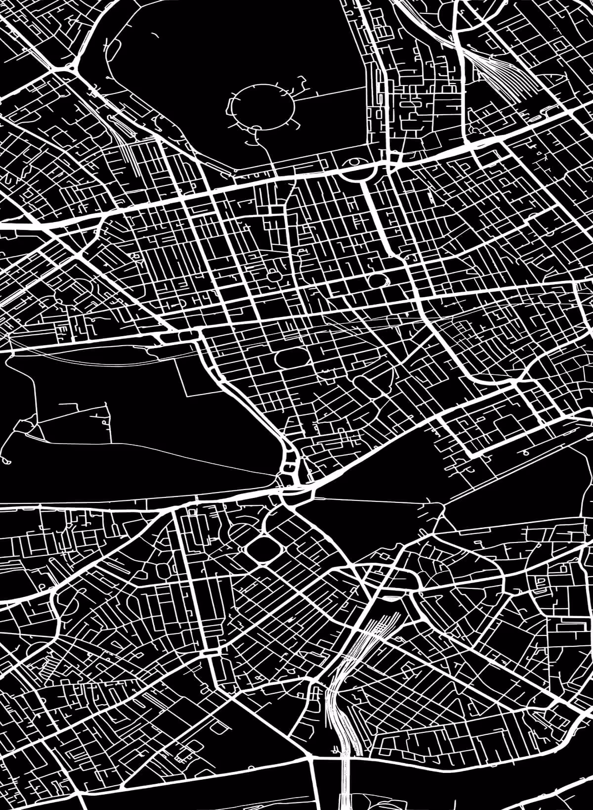 Abstract black-and-white city grid map used as a structural design graphic on the About page.