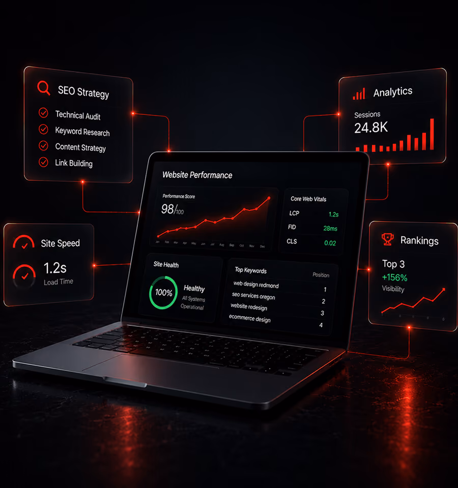 A laptop computer displaying analytics and seo rankings.