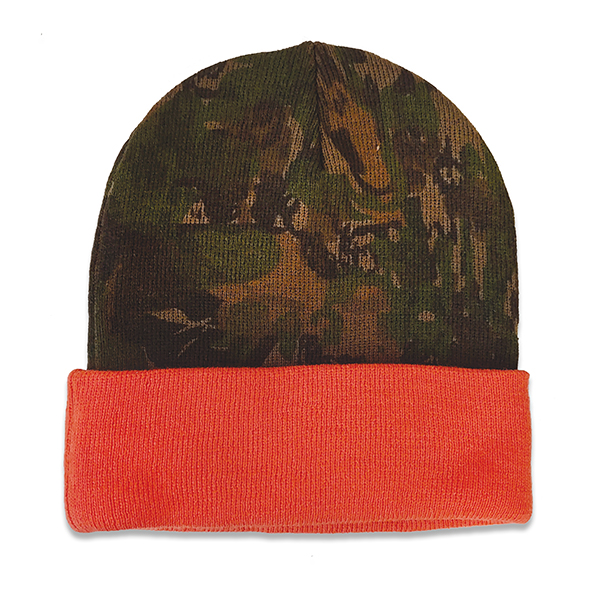 Reversible Orange color fold up long camo toque