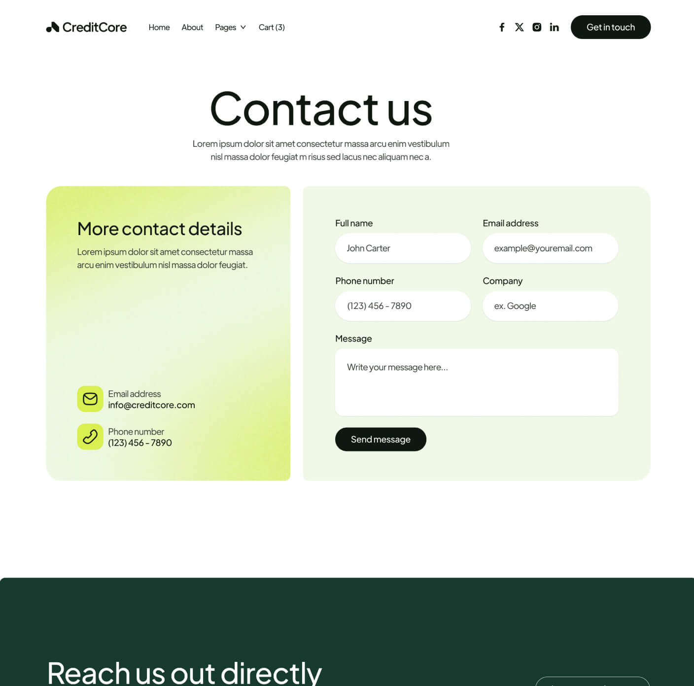 CreditCore - Contact Page - Bank Webflow Template