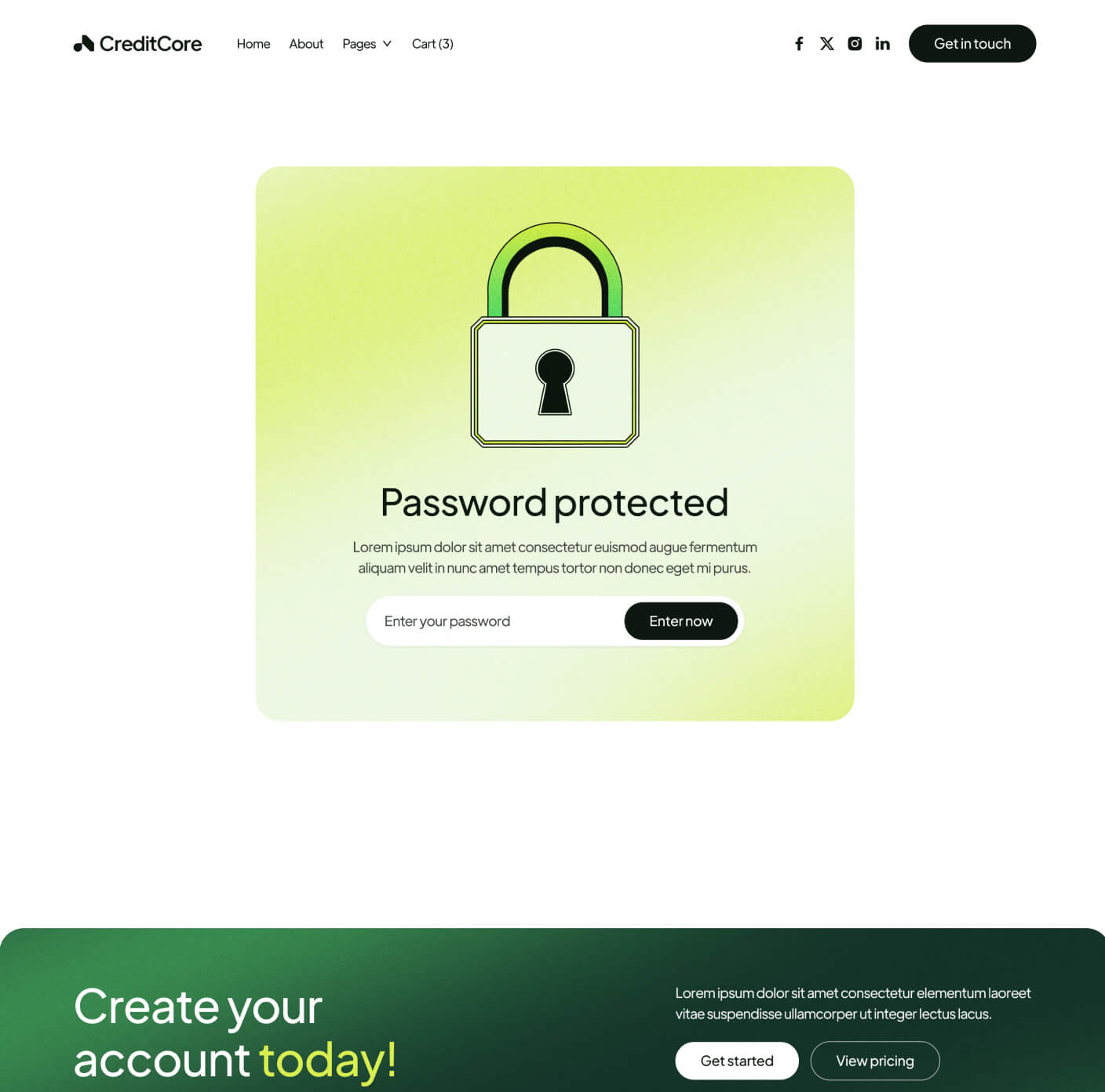 CreditCore - Password Protected Page - Bank Webflow Template