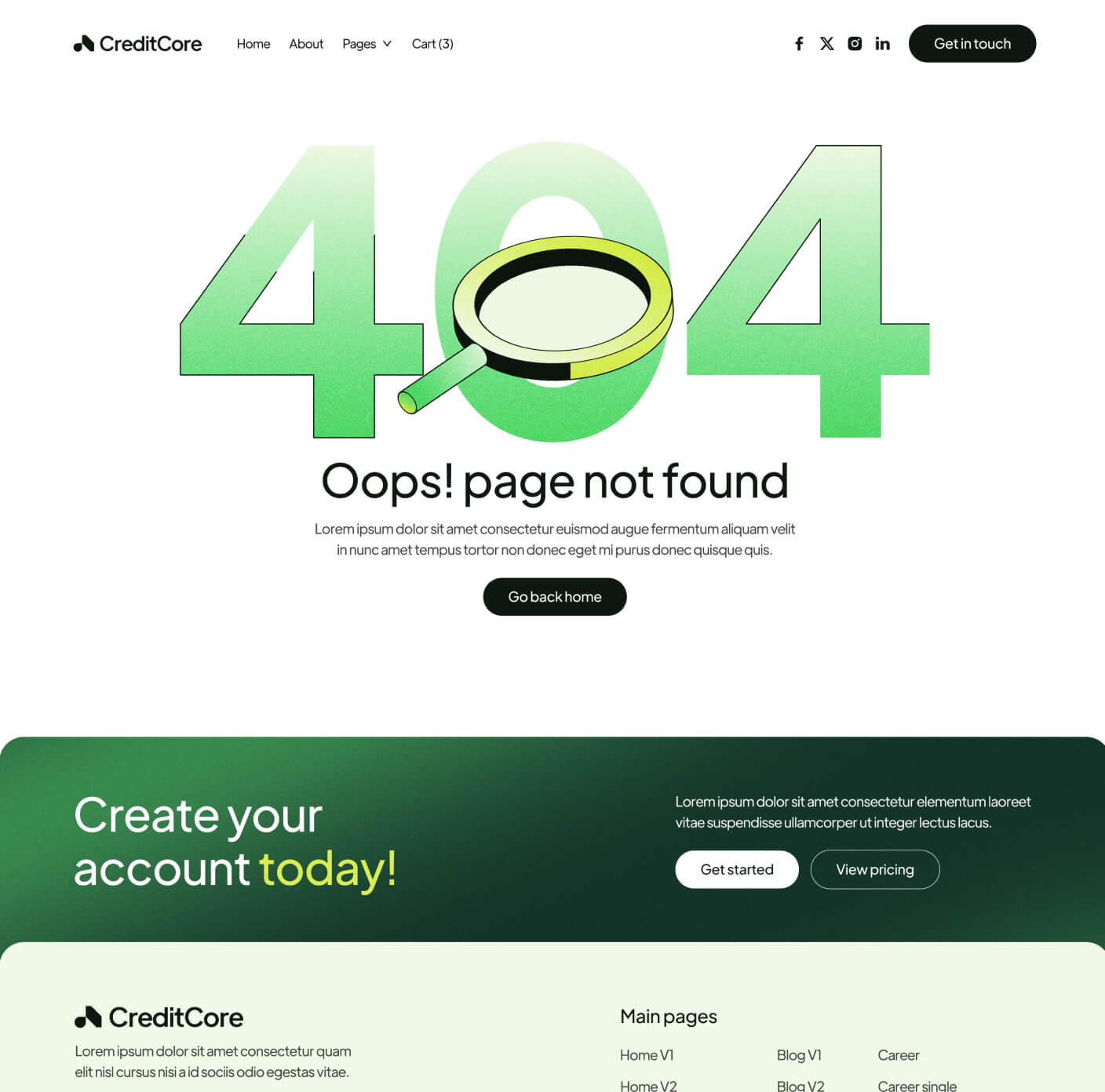 CreditCore - 404 Not Found Page - Bank Webflow Template