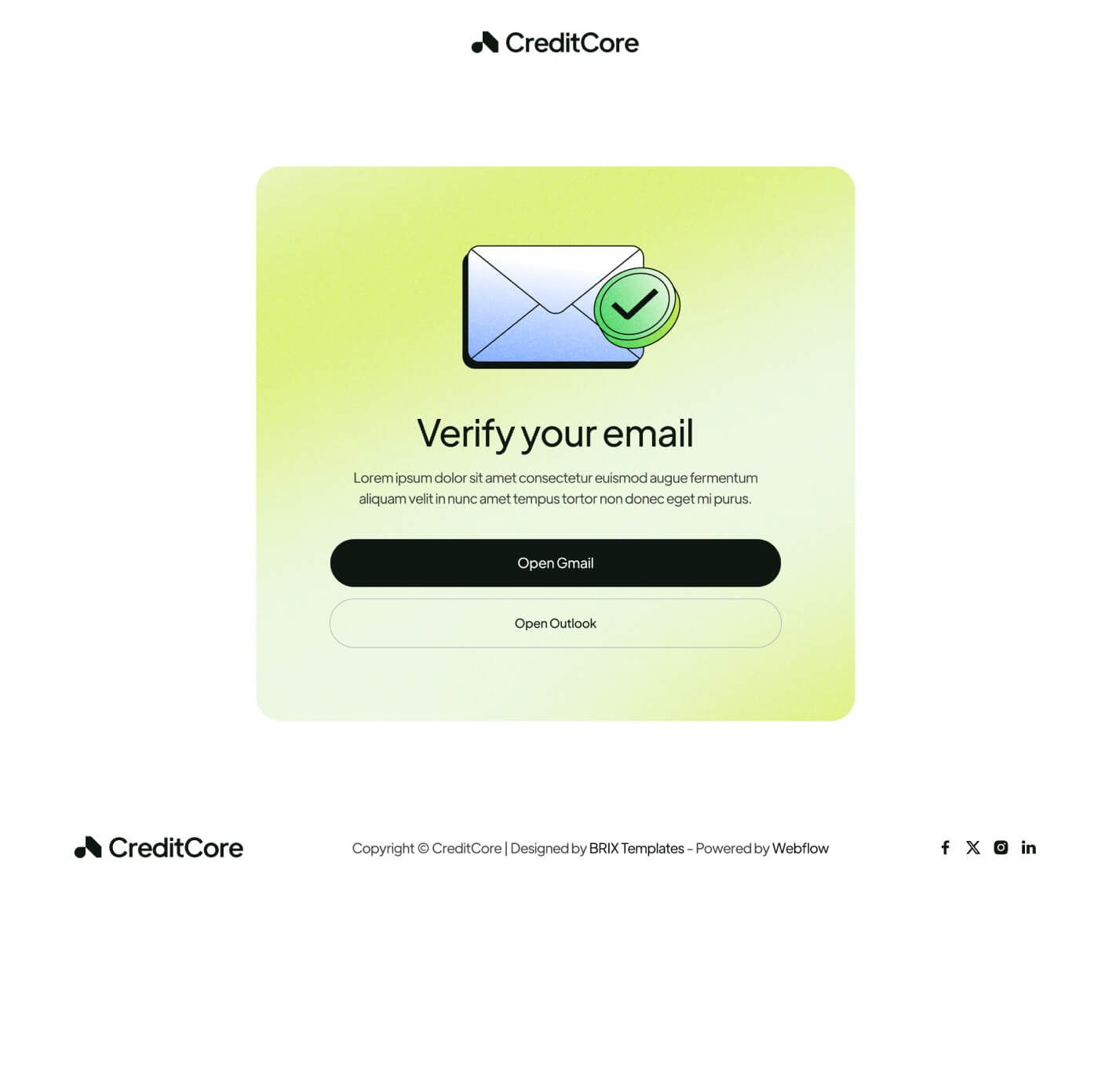 CreditCore - Email Confirmation Page - Bank Webflow Template