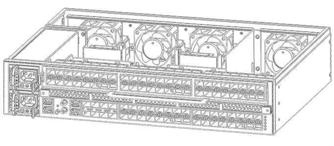Outline drawing of a rack-mounted application delivery controller with multiple cooling fans.
