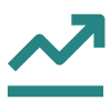 Line chart icon with upward trend arrow above a horizontal axis.