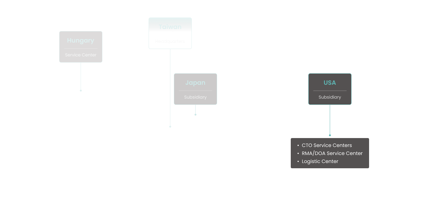 Organizational chart showing USA as subsidiary.
