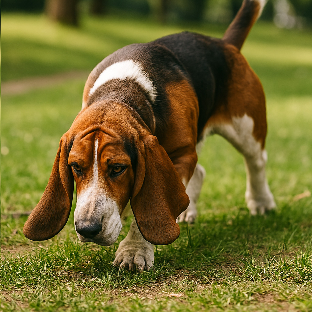 basset hound following track