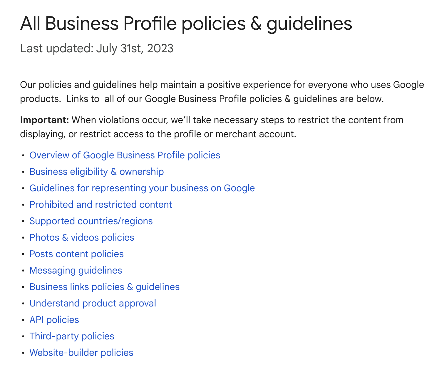Google business policies and guidelines