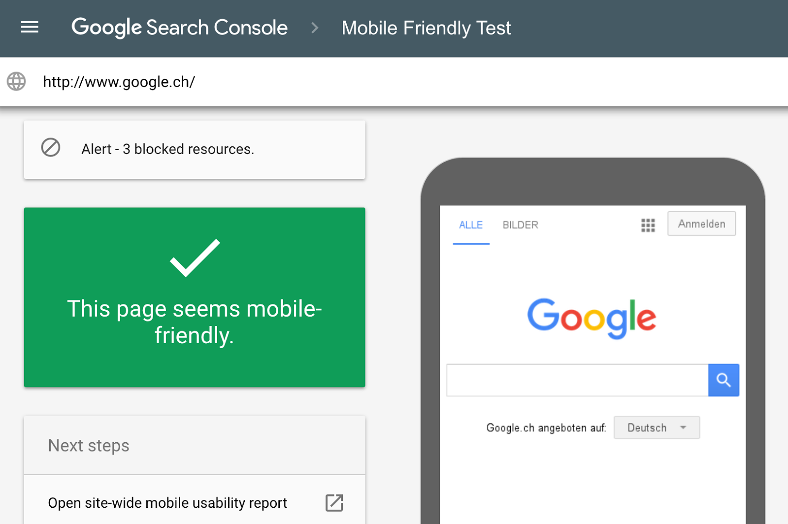 Google search console mobile friendly test