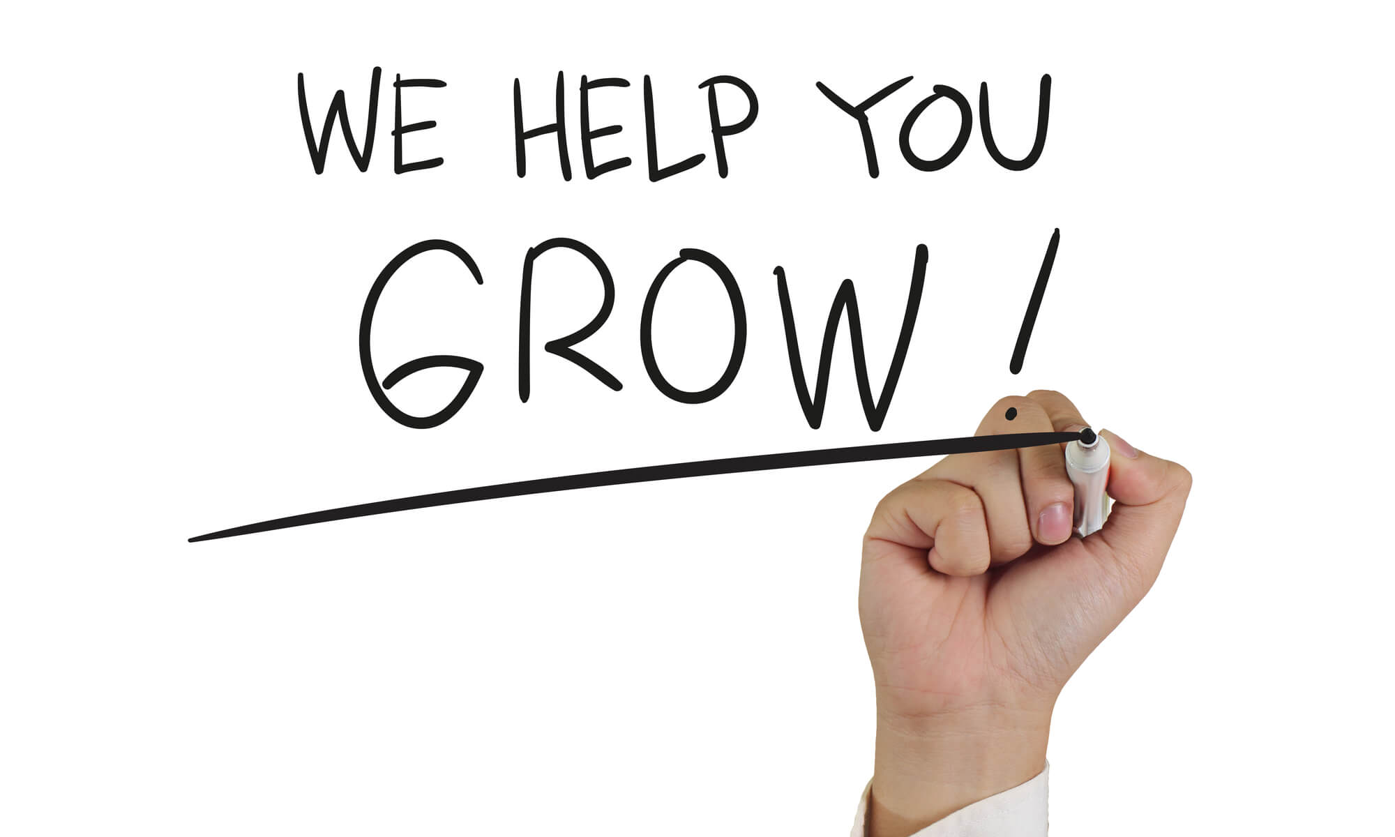 hand writing we help you grow on screen