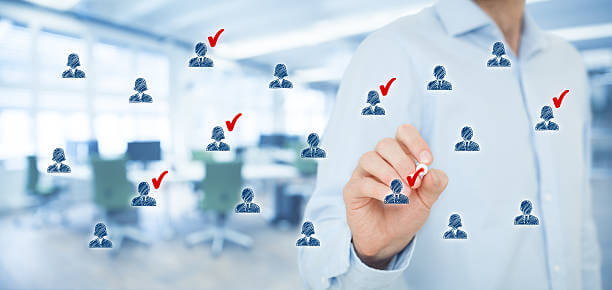 businessman checking audience on screen