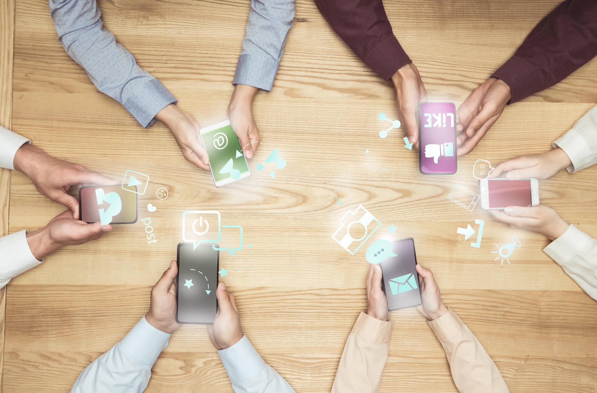 people checking social media on their phones