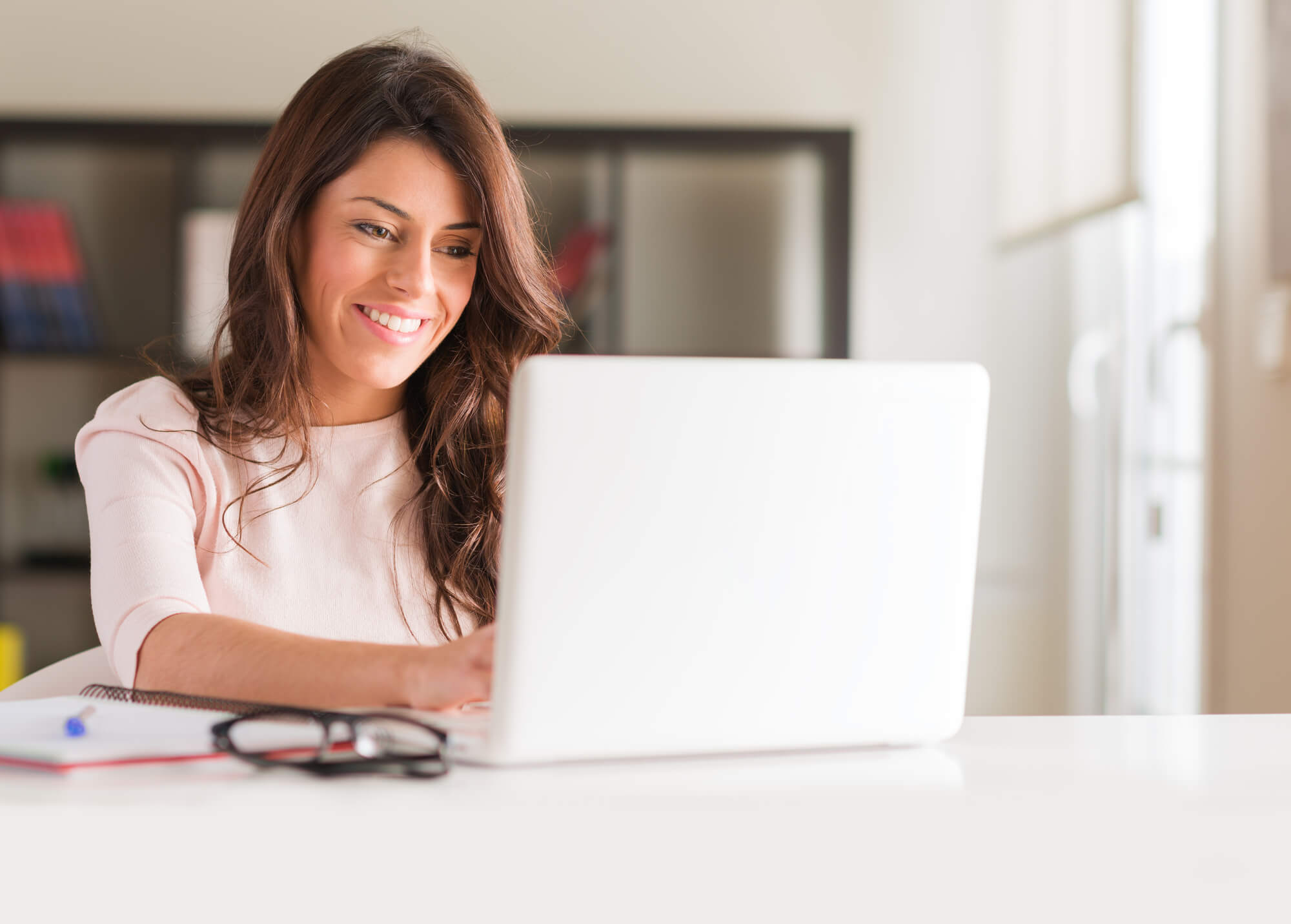 happy woman using laptop 