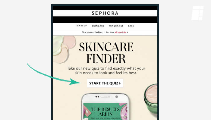 Sephora email with quiz