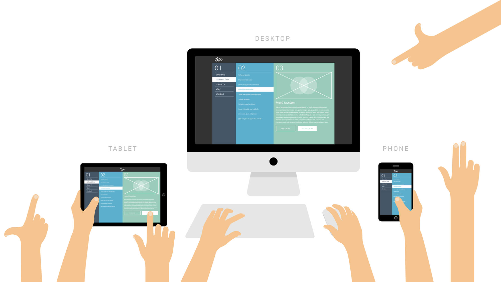 hands using different mobile devices miami digital marketing company