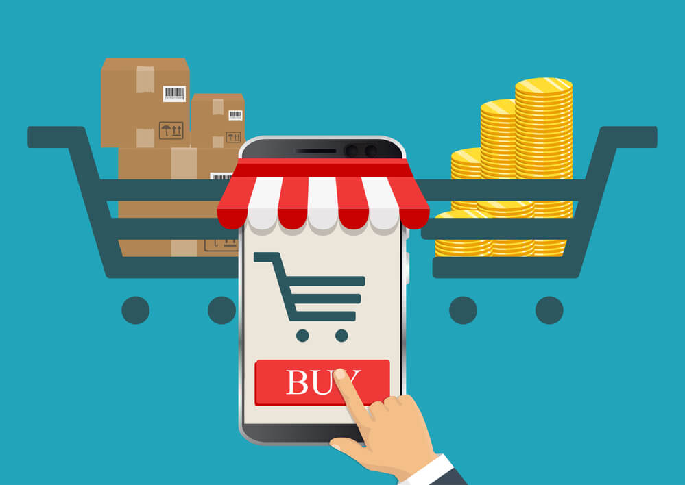 Customer tapping buy at website checkout.