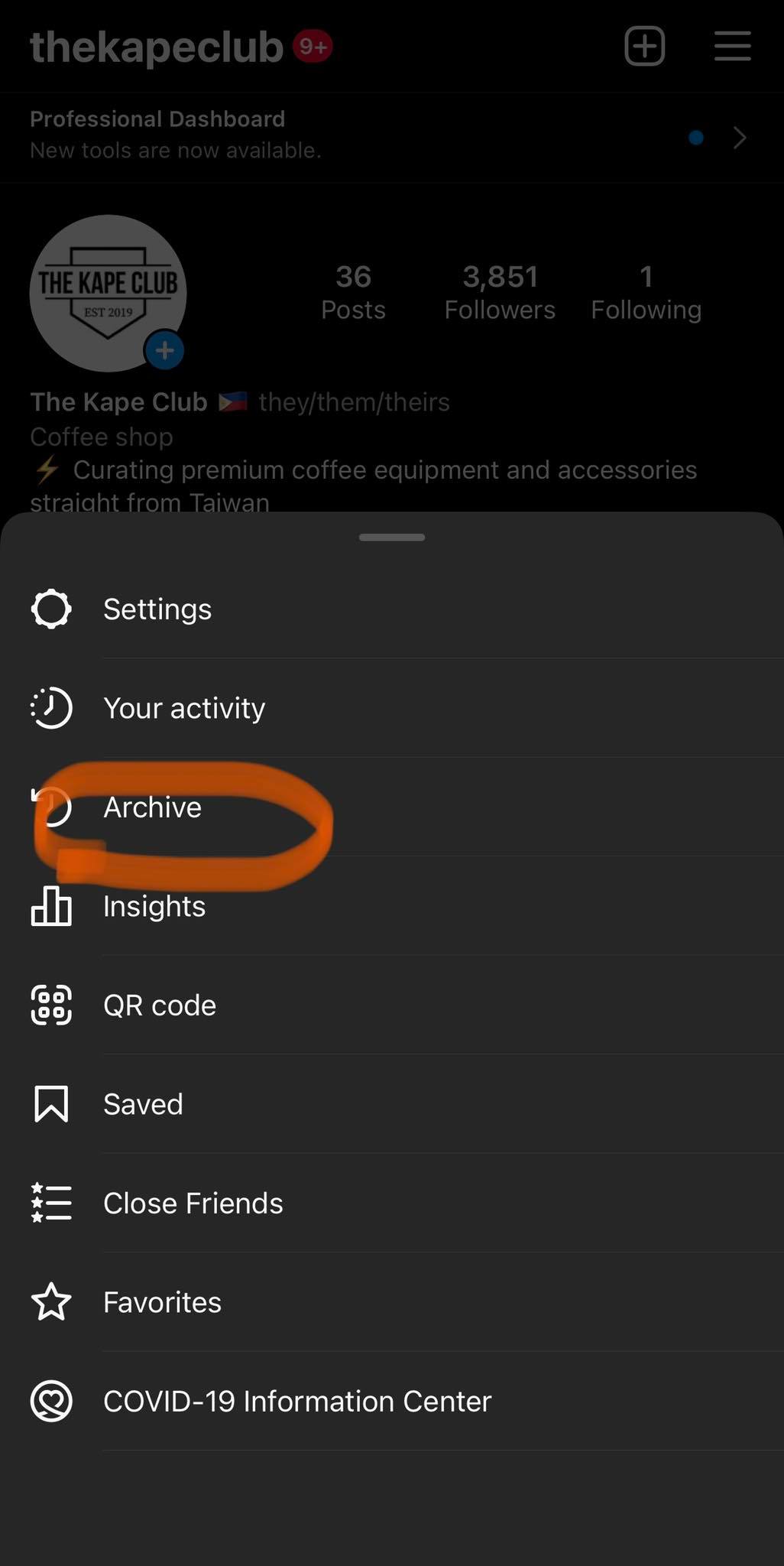 The Kape Club Instagram settings
