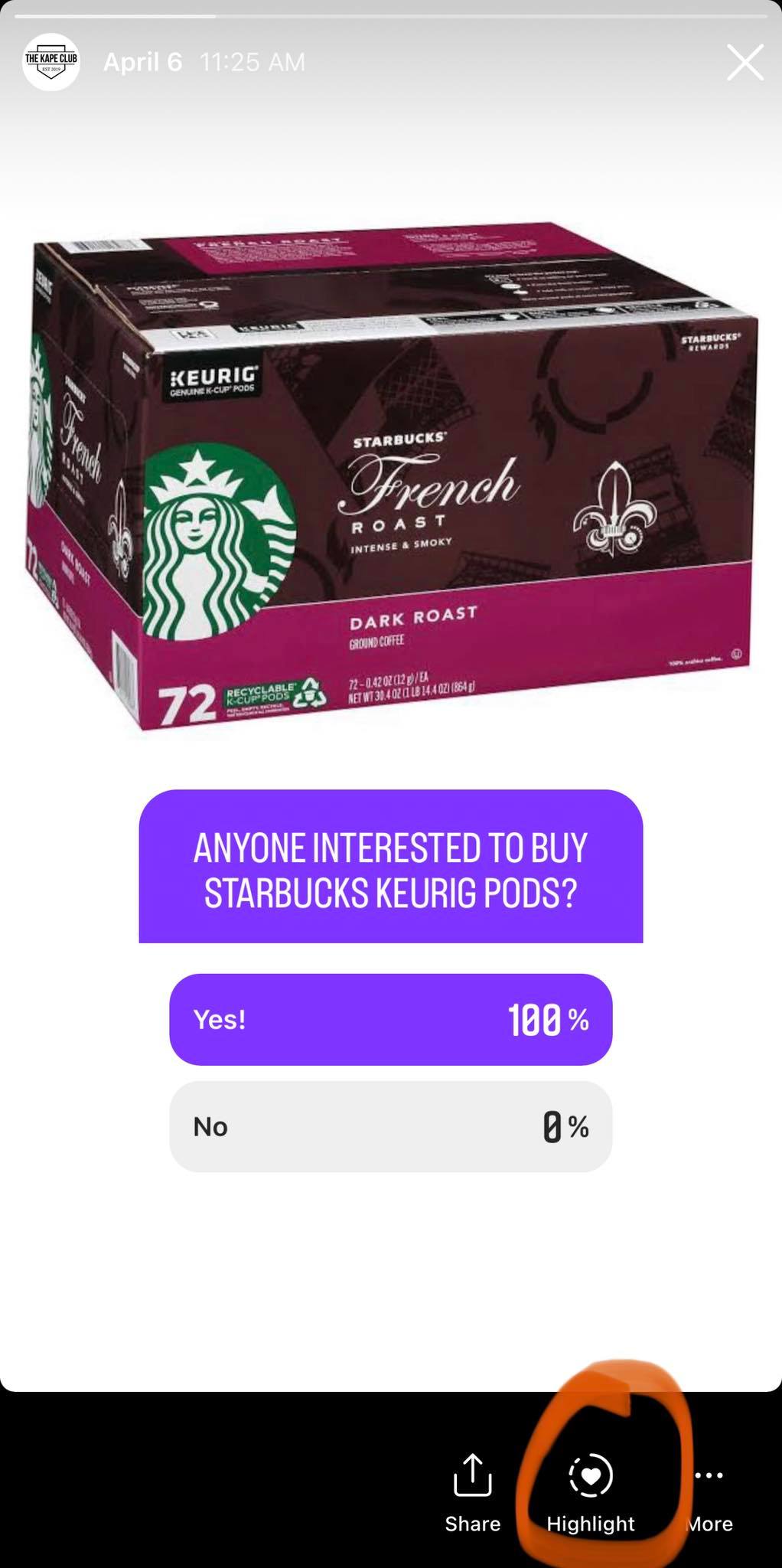 The Kape Club sample Instagram story