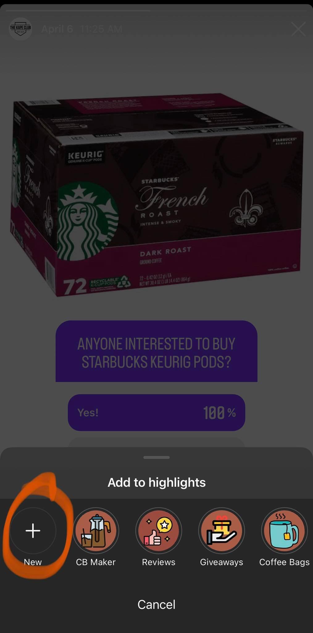 The Kape Club creating new highlight on Instagram