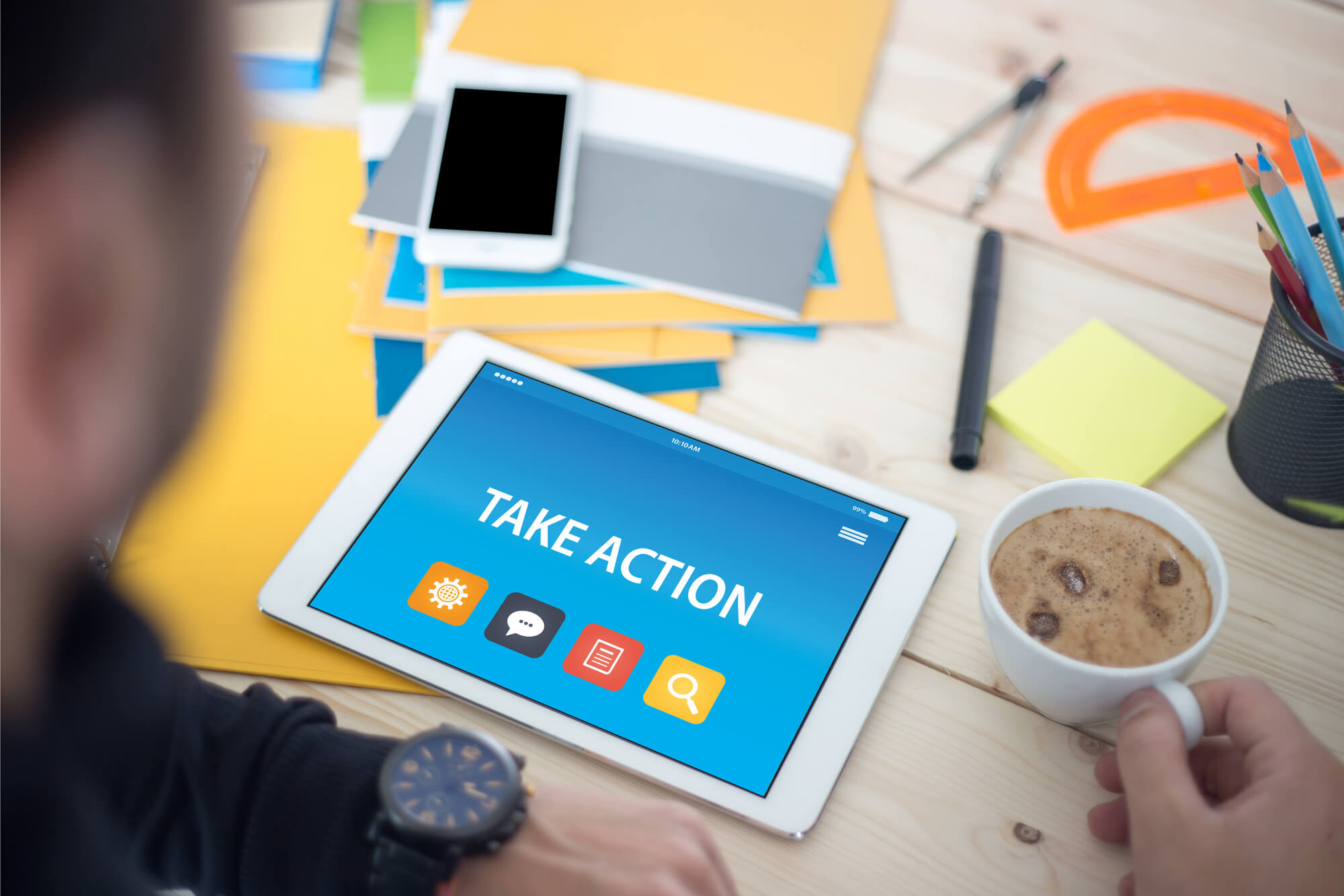 Call to action choices on tablet