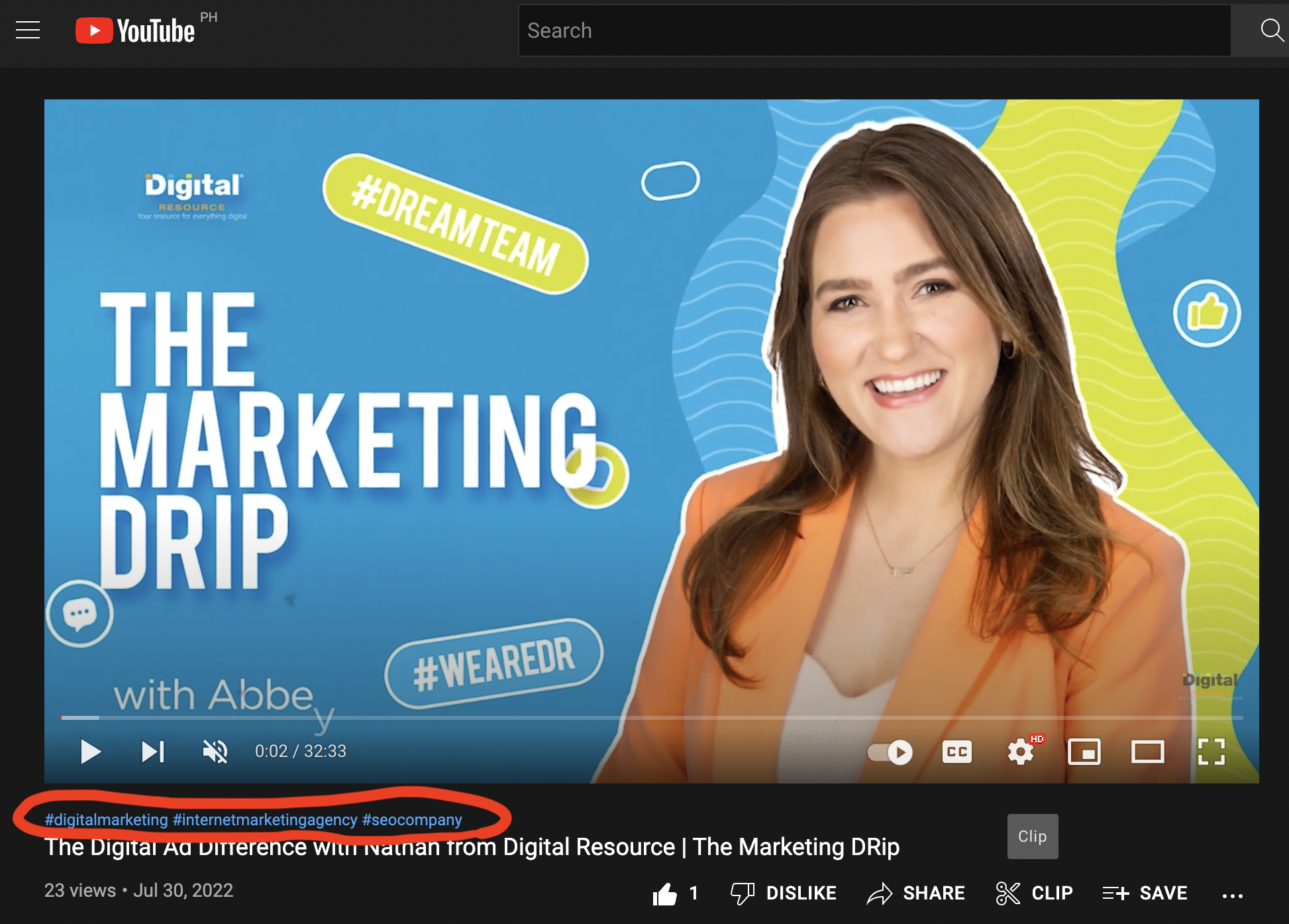 youtube hashtags in video title