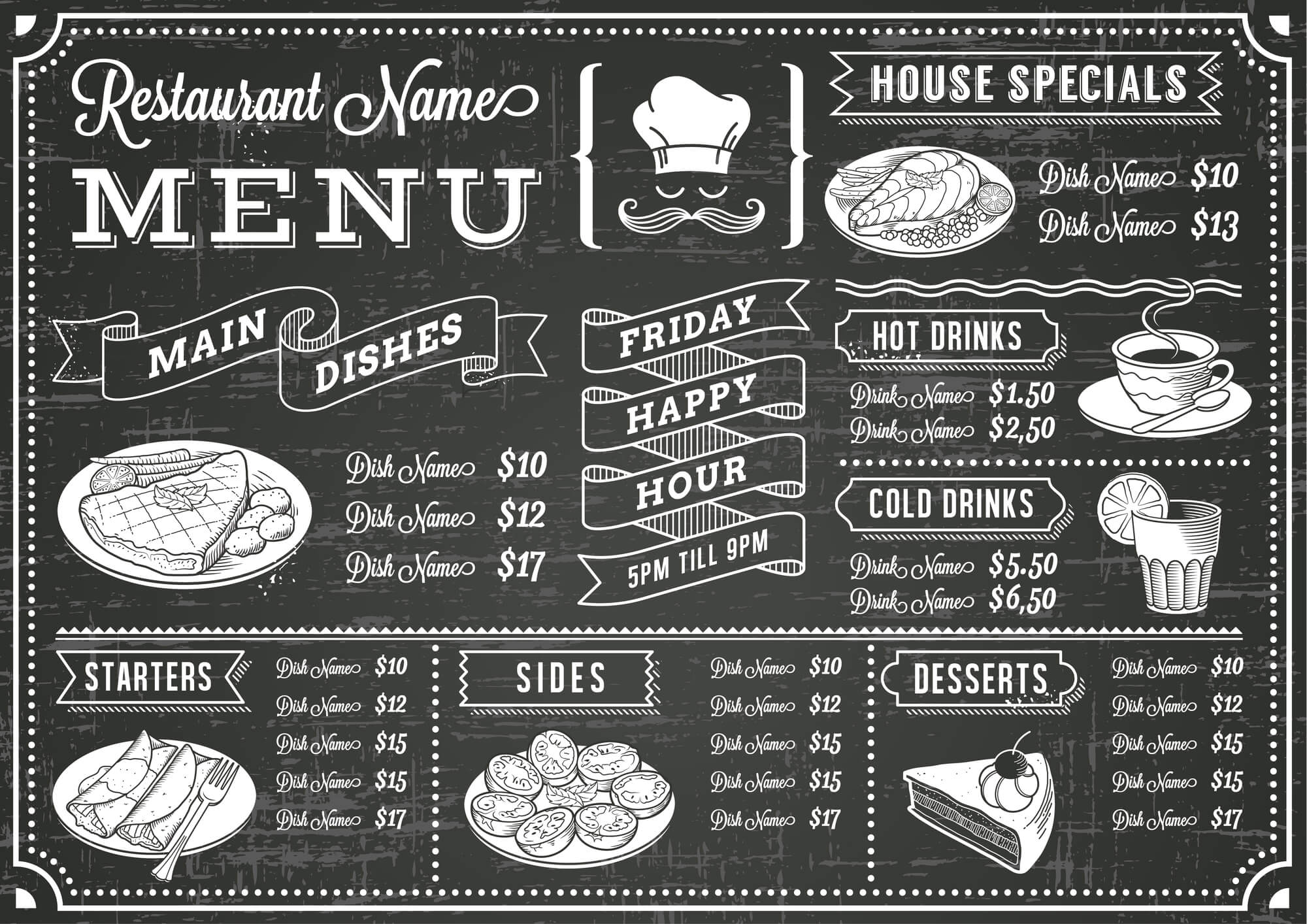 restaurant menu with prices