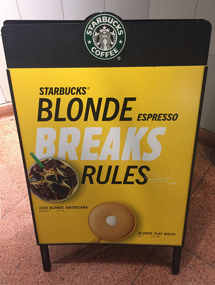 Starbucks "blond breaks rules" campaign