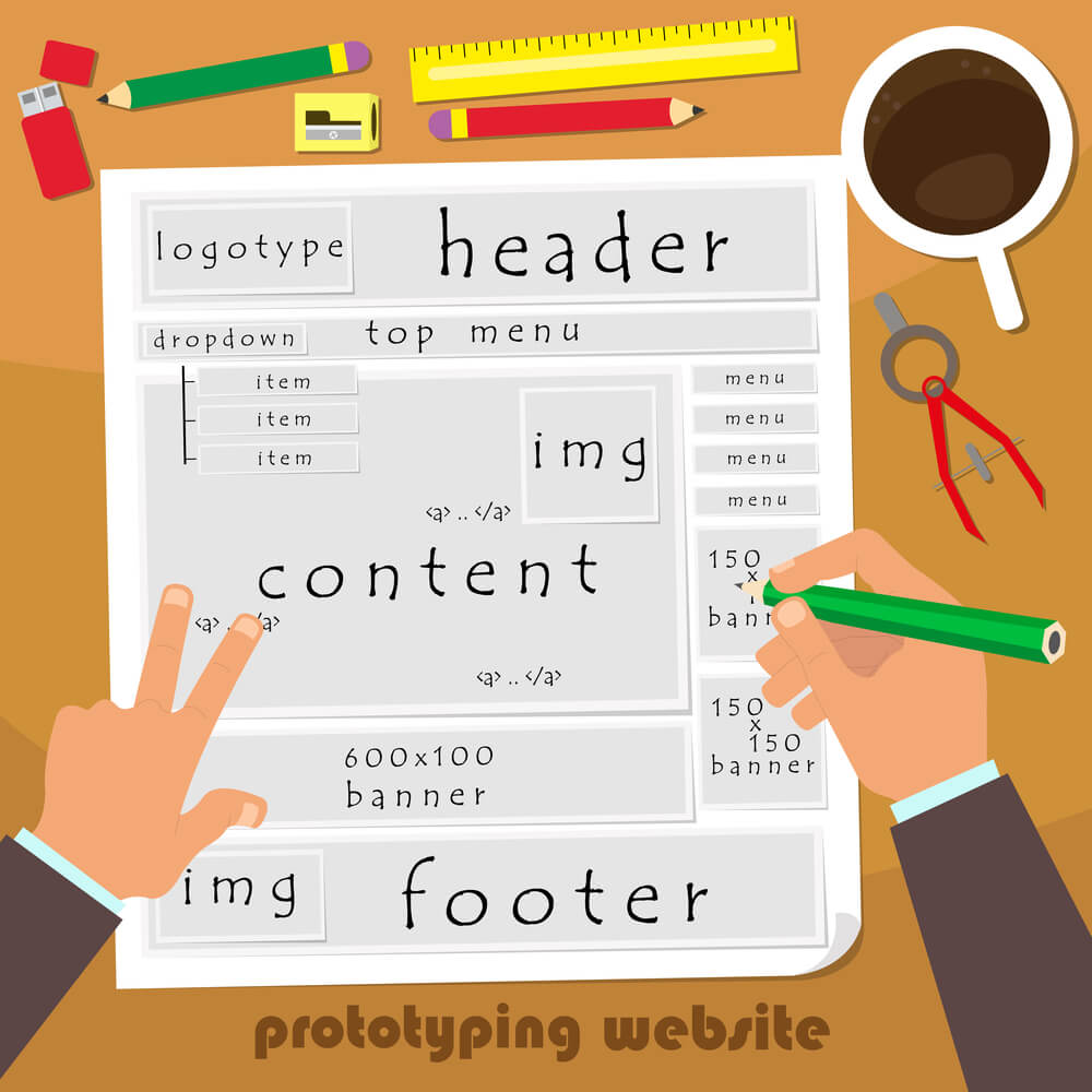 prototyping website on paper. 