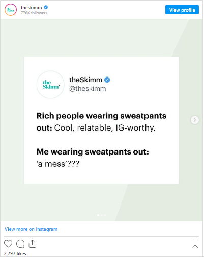 Skimms sharing their tweet on Instagram. Another new social media feature your practice should consider using. 