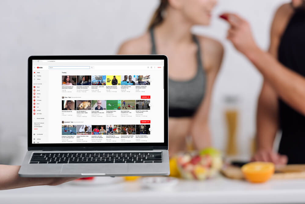 Laptop showing the different videos a YouTube wants to rank for in the search..