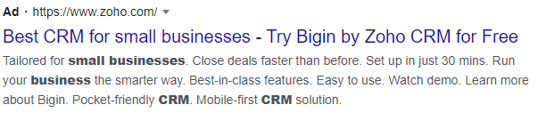 CRM for small business search result.