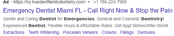 Emergency dentist search result.