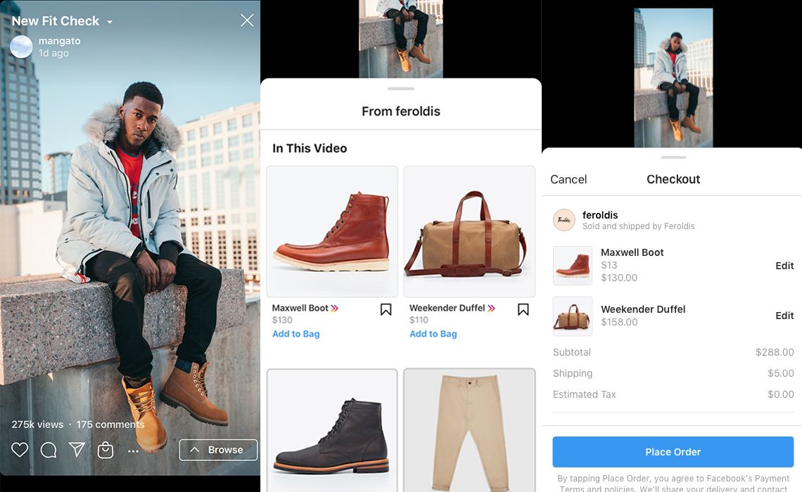 Sample Instagram shoppable ads
