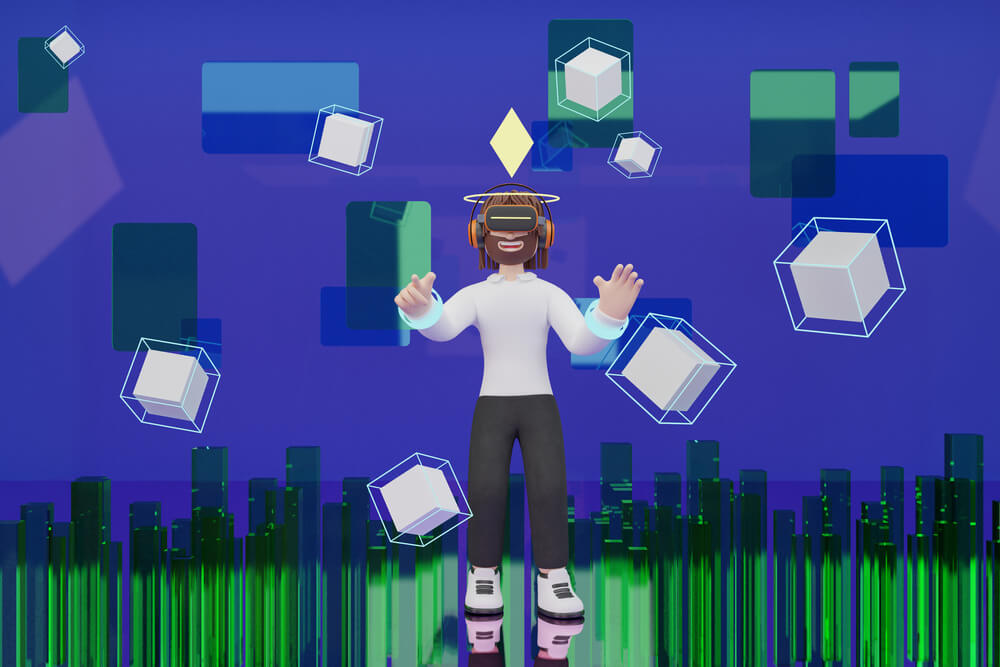 Avatar of a user in the metaverse playing games.