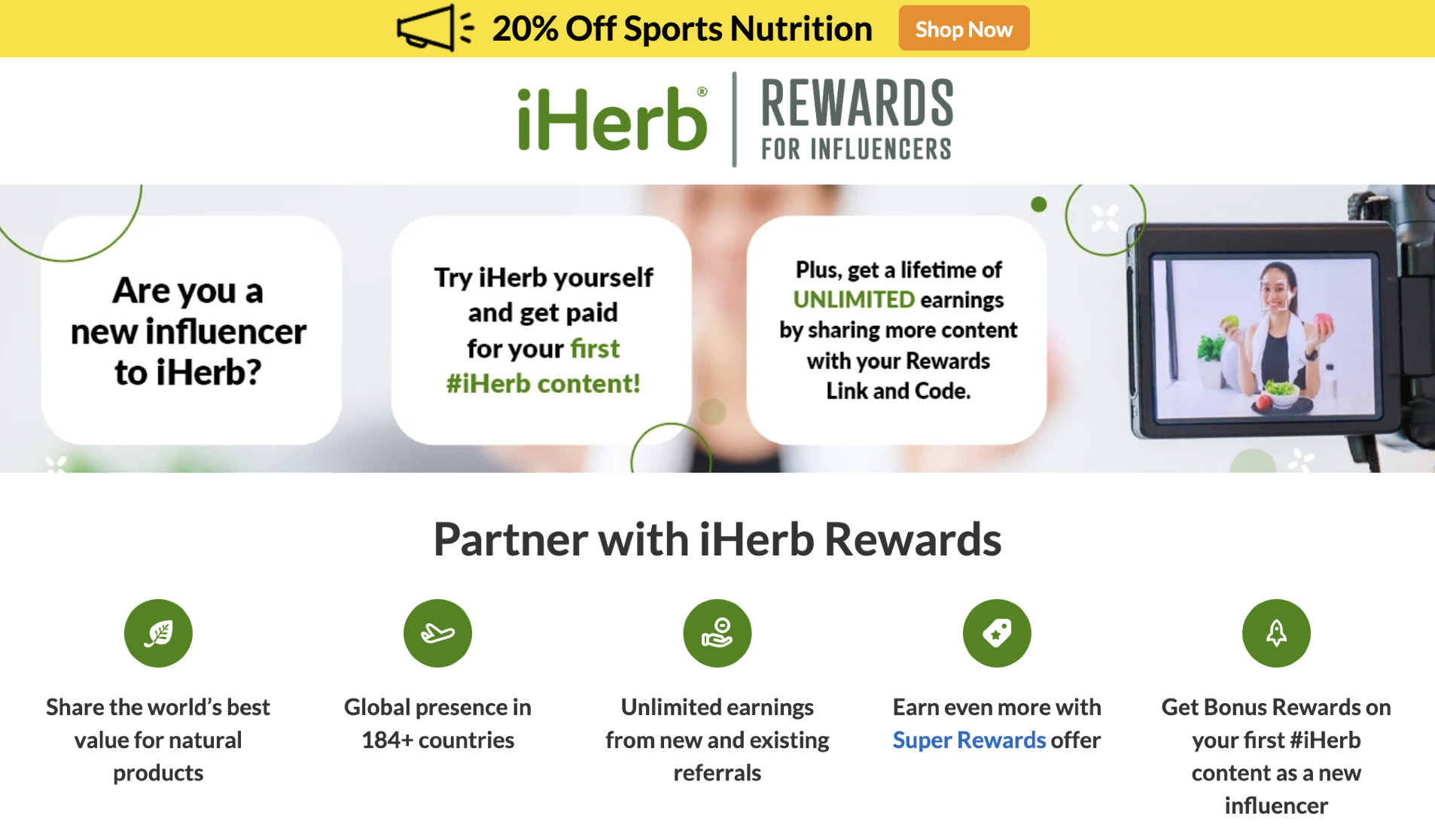iHerb rewards for influencers page