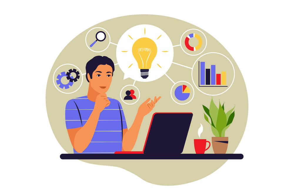 a marketer from a digital marketing agency Miami brainstorming with client.