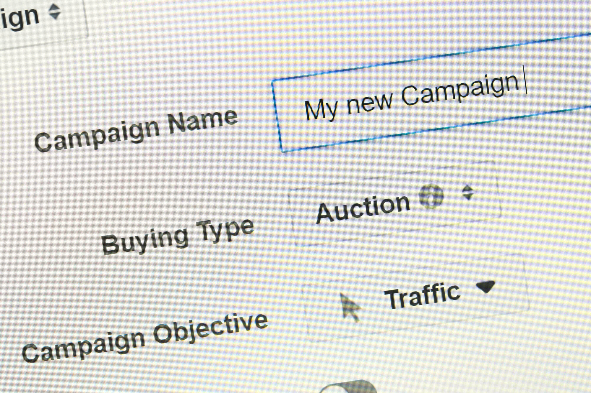 screenshot of creating a new Facebook ad campaign