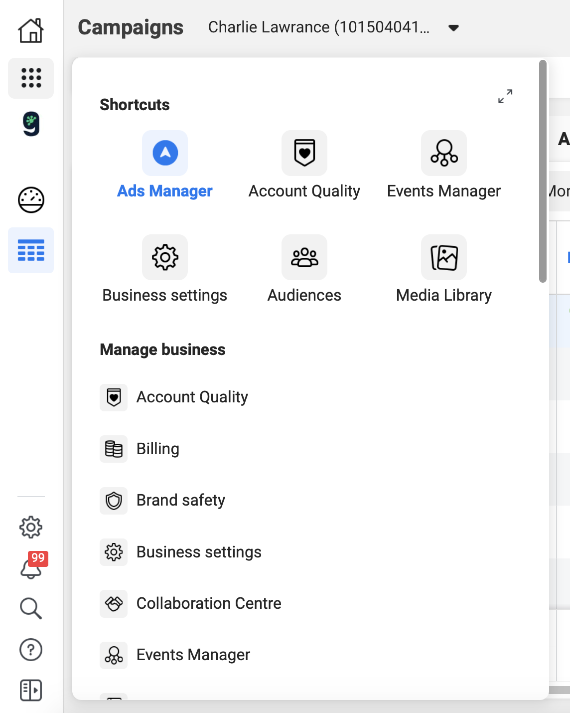 Facebook events manager page