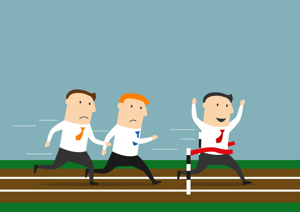 passionate business man winning business race