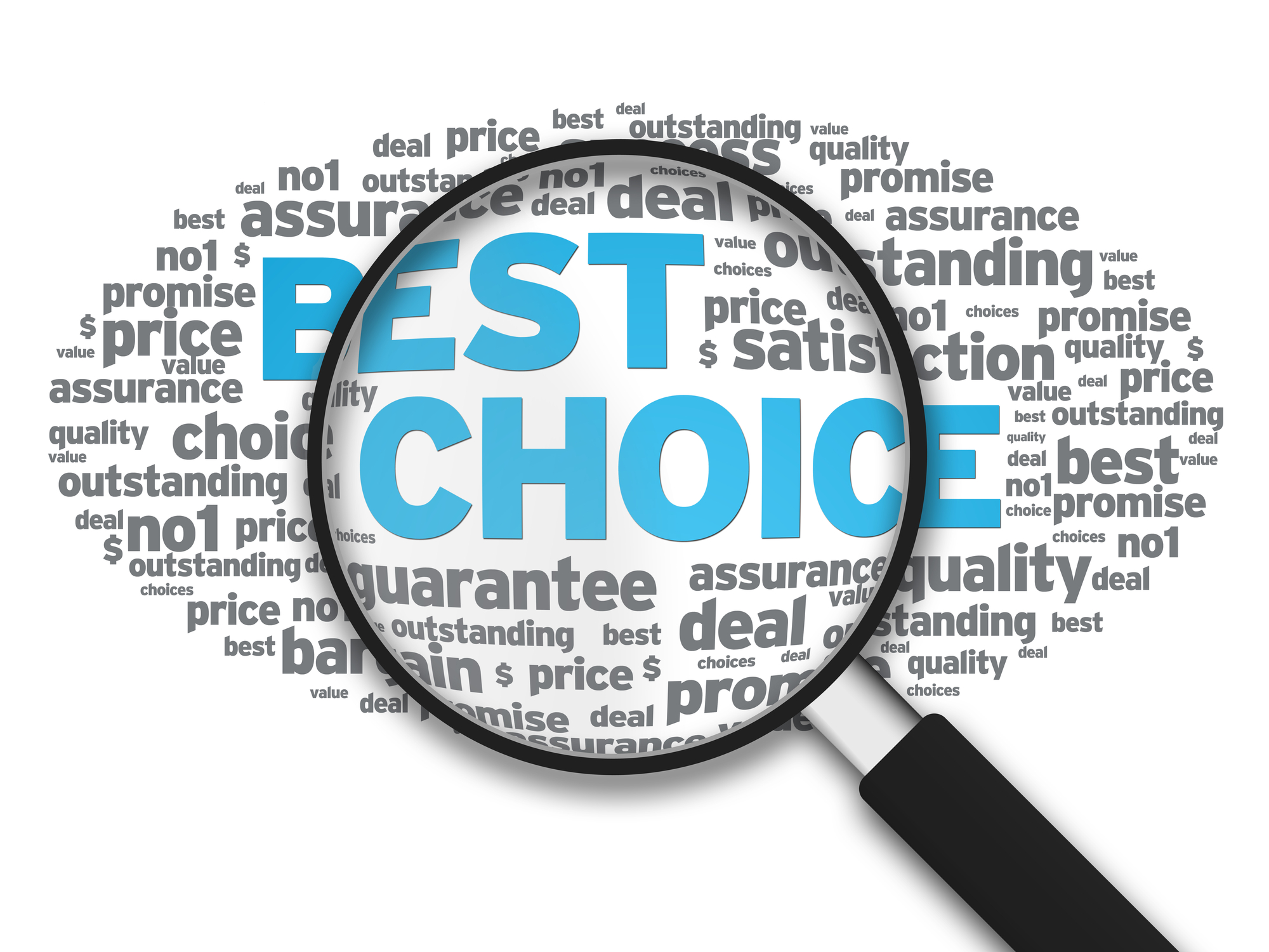 magnifying glass over the word best choice